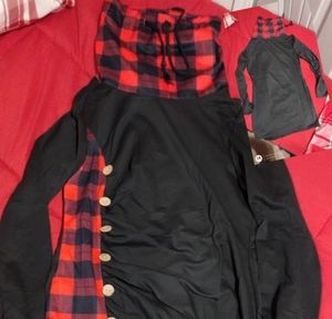 Black and red plaid cowl neck dress